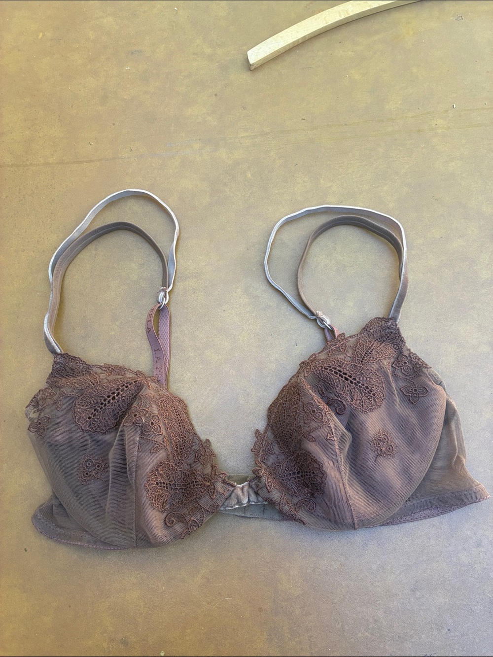 La Perla Brown Lace Mesh Underwire 36 Bra